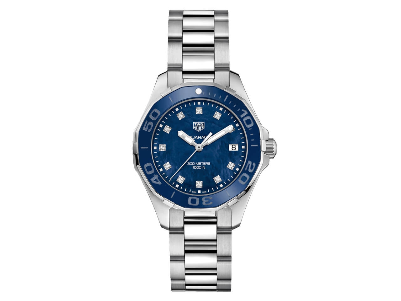 TAG Heuer Aquaracer 300M Damenuhr Quarz 35mm Edelstahl Keramik Diamanten Perlmutt blau kaufen