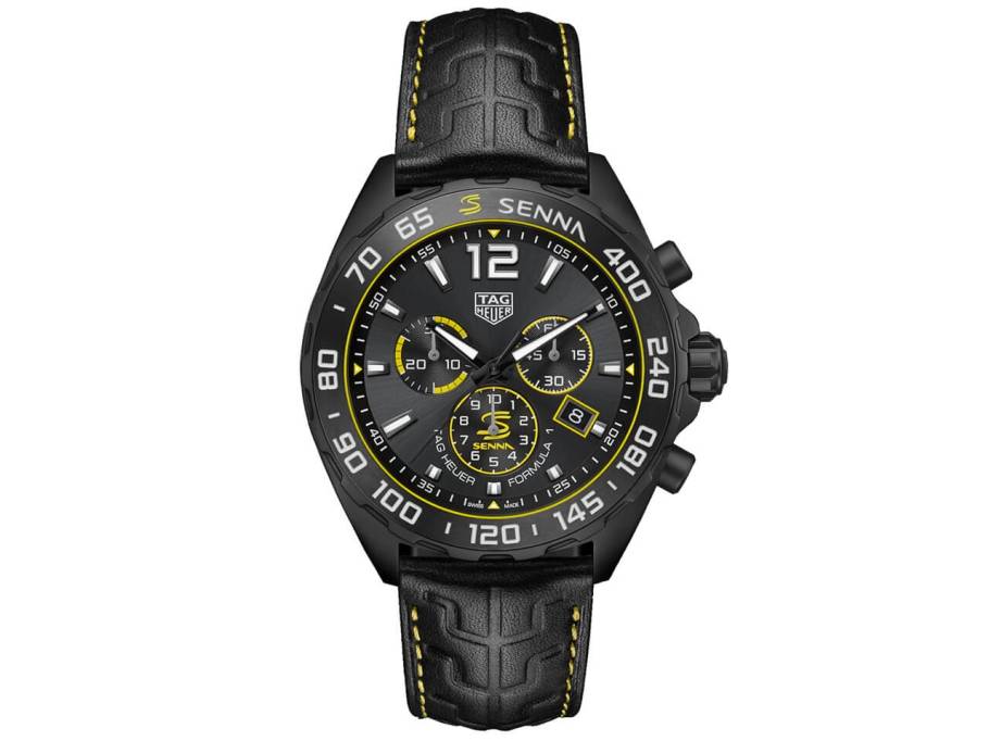 Formula 1 Chronograph Quarz Ayrton Senna Special Edition Edelstahl Schwarz-DLC schwarzes ZIfferblatt schwarzes Lederband