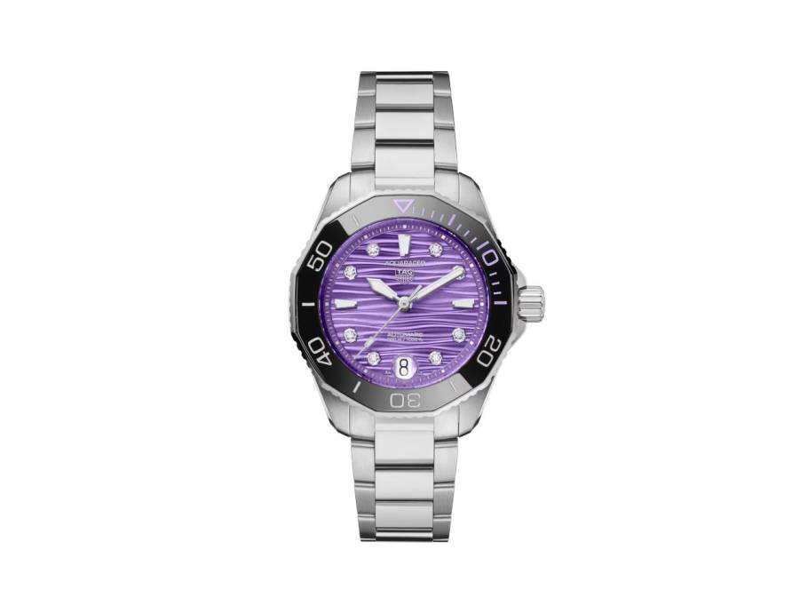Aquaracer Professional 300 Date Automatik Edelstahl 36mm lila Zifferblatt mit Brillanten Metallband