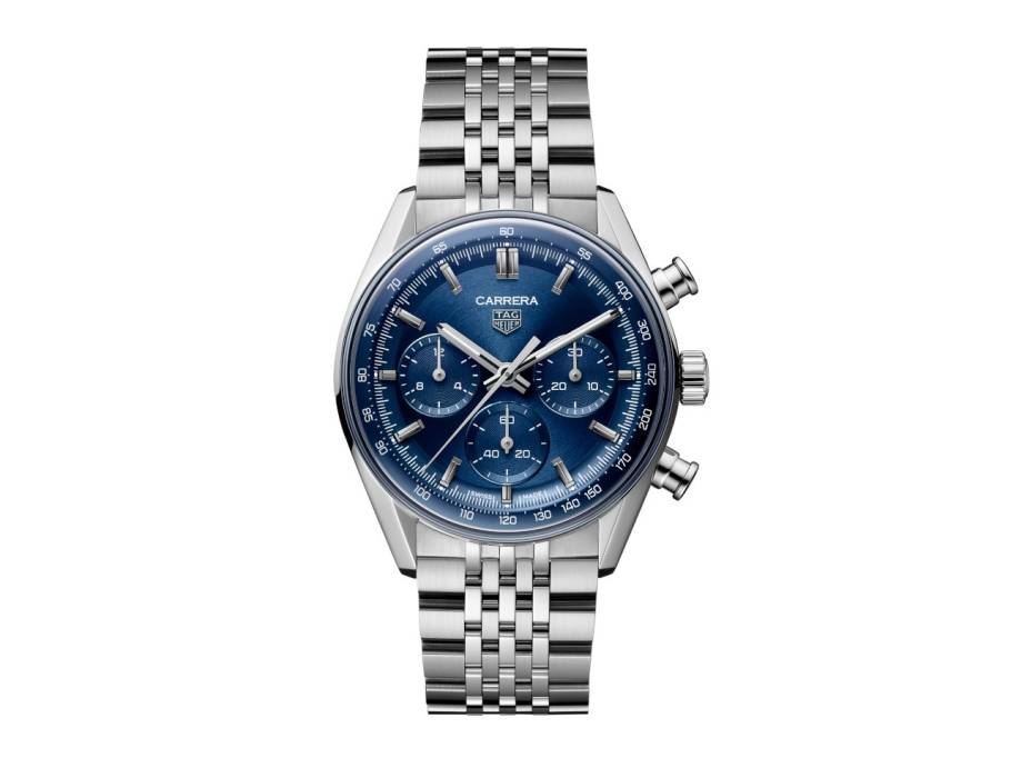 Carrera Chronograph Automatik Edelstahl 41mm blaues Zifferblatt Metallband