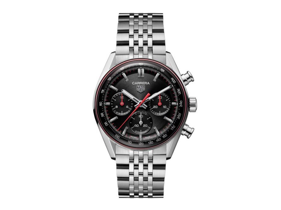 Carrera Chronograph Automatik Edelstahl 41mm schwarzes Zifferblatt Metallband