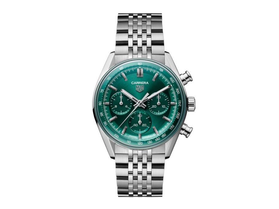 Carrera Chronograph Automatik Edelstahl 41mm grünes Zifferblatt Metallband