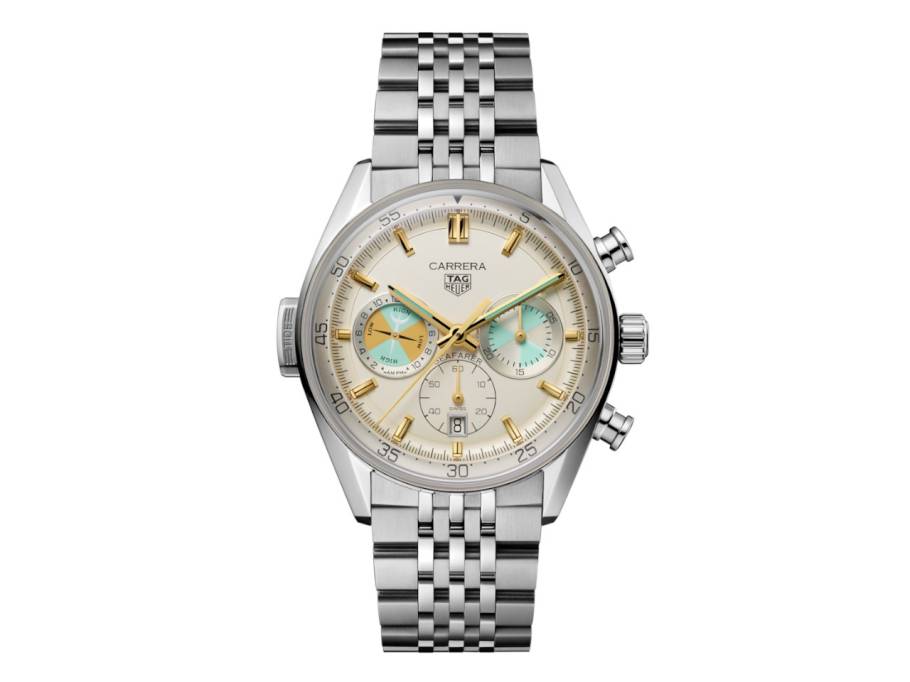 Carrera Chronograph Seafarer Automatik Edelstahl 42mm beiges Zifferblatt Metallband