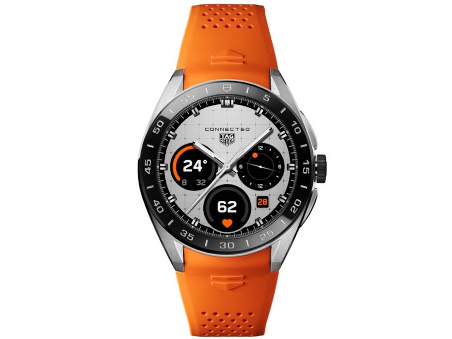   Connected Calibre E5 Smartwatch Edelstahl 45mm digitales Zifferblatt orangefarbenes Kautschukband
