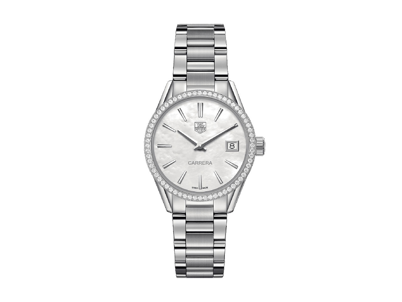 Carrera Quartz Date 32mm Perlmutt Metallband