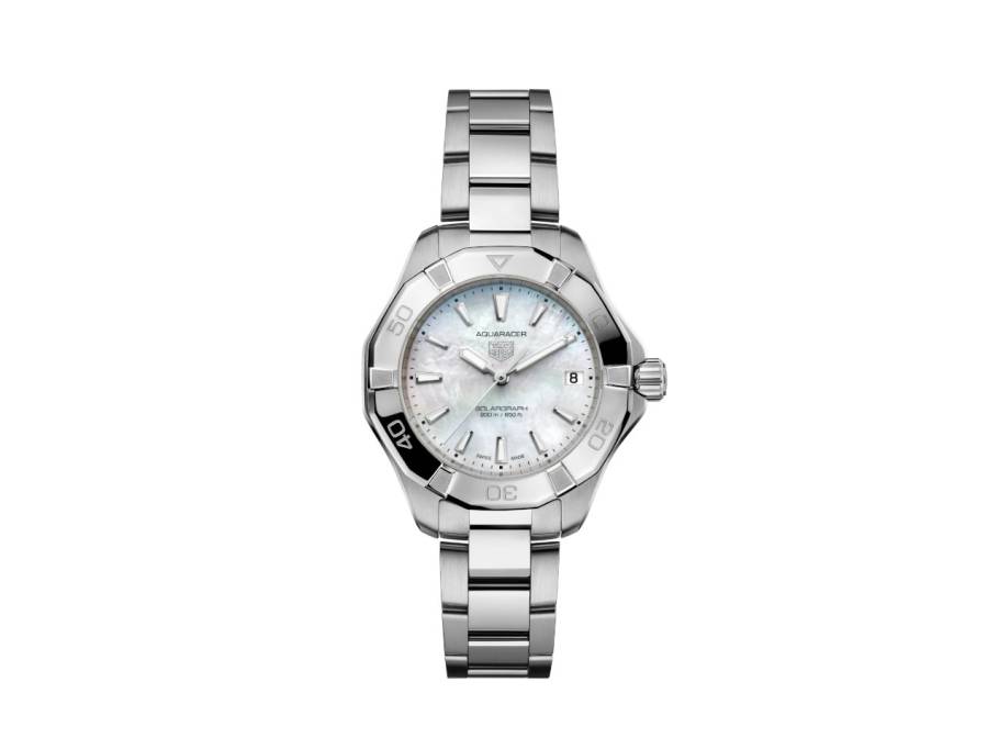 Aquaracer Professional 200 Solargraph Quarz Edelstahl 34mm weißes Perlmutt-Zifferblatt Metallband