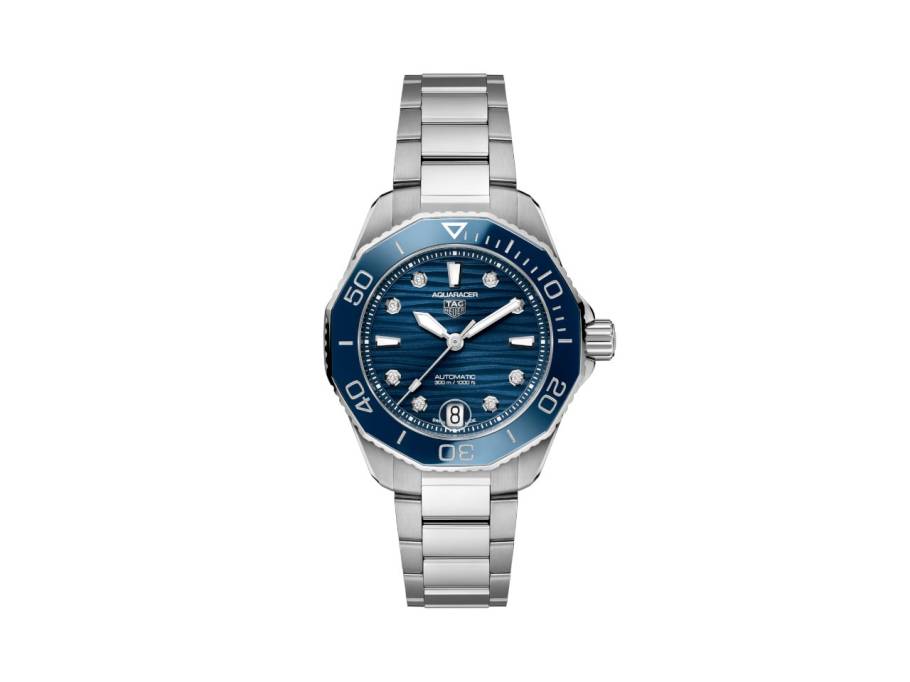 Aquaracer Professional 300 Date Automatik Edelstahl blaues Zifferblatt mit Brillanten Metallband