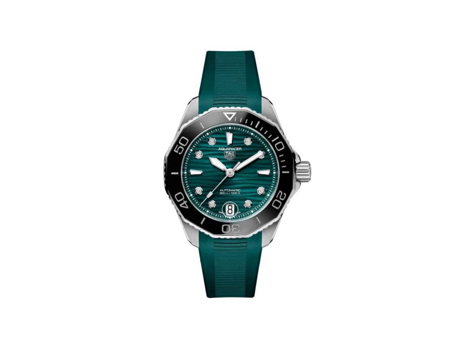 Aquaracer Professional 300 Date Automatik Edelstahl 36mm petrolfarbenes Zifferblatt mit Brillanten petrolfarbenes Kautschukband