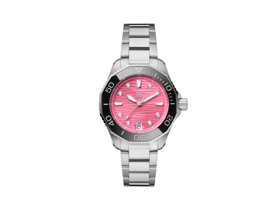 Aquaracer Professional 300 Date Automatik Edelstahl 36mm rosa Zifferblatt mit Brillanten Metallband