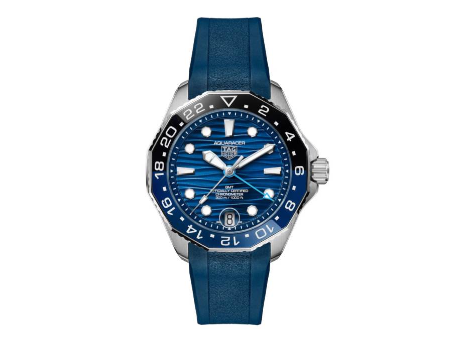  Aquaracer Professional 300 GMT Automatik Edelstahl 42mm blaues Zifferblatt blaues Kautschukband