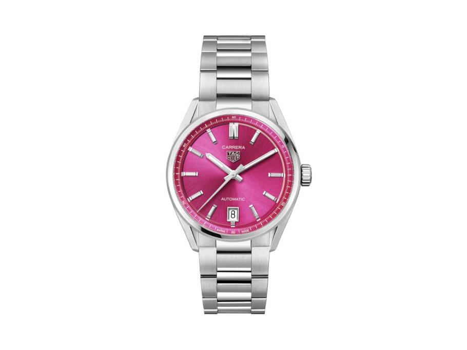 Carrera Date Automatik Edelstahl 36mm pinkes Zifferblatt Metallband