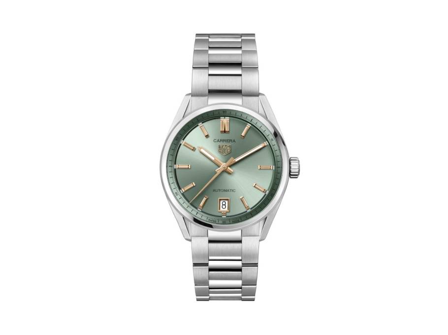 Carrera Date Automatik Edelstahl 36mm grünes Zifferblatt Metallband