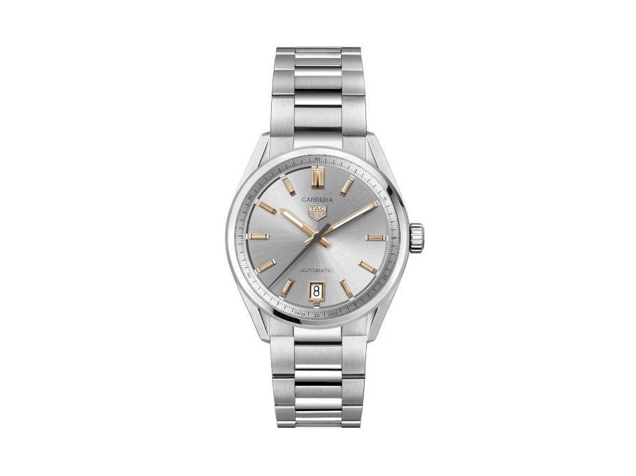 Carrera Date Automatik Edelstahl 36mm silberfarbenes Zifferblatt Metallband