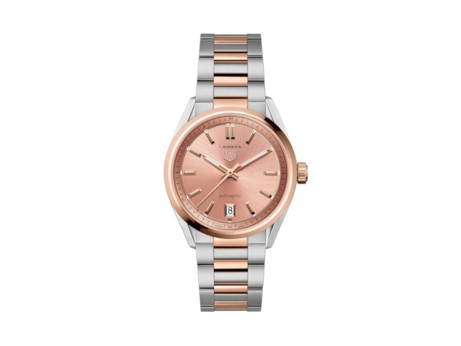 Carrera Date Automatik Edelstahl 36mm rotgoldfarbenes Zifferblatt zweifarbiges Metallband