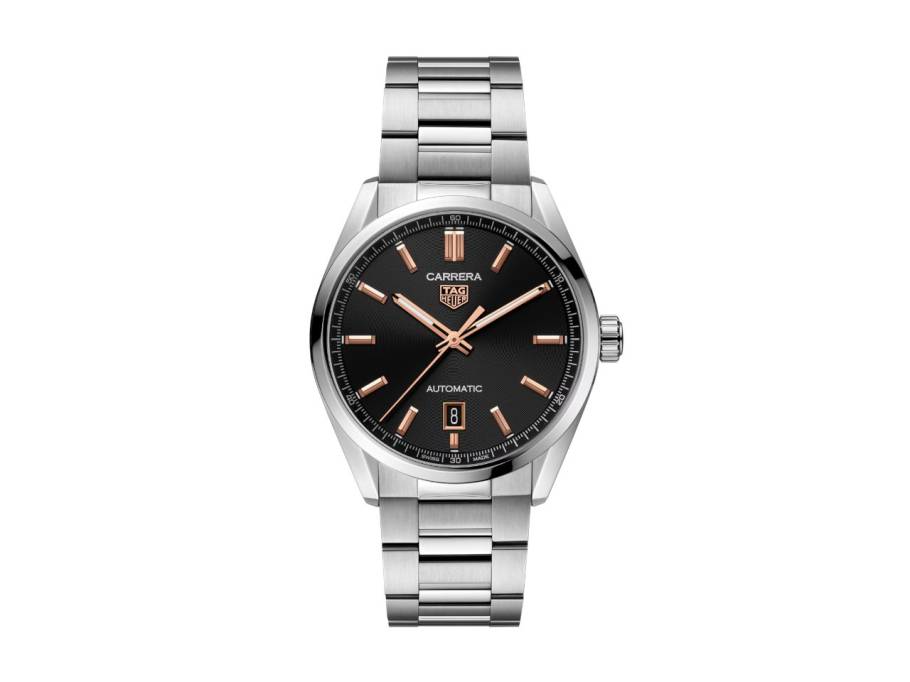Carrera Date Automatik Edelstahl 39mm schwarzes Zifferblatt Metallband