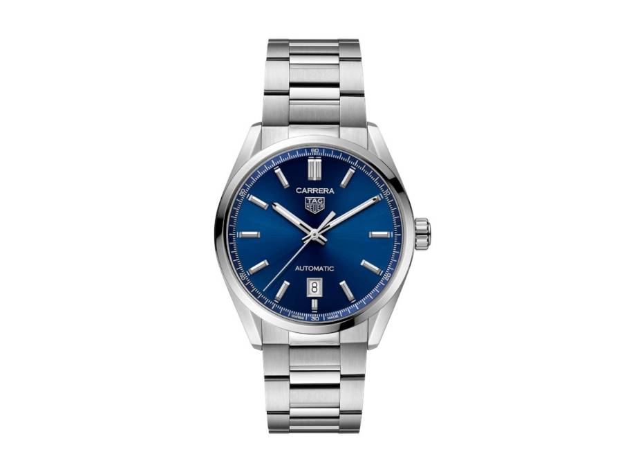 Carrera Date Automatik Edelstahl 39mm blaues Zifferblatt Metallband
