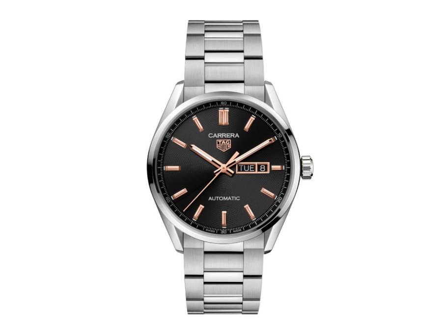 Carrera Day-Date Automatik Edelstahl 41mm schwarzes Zifferblatt Metallband