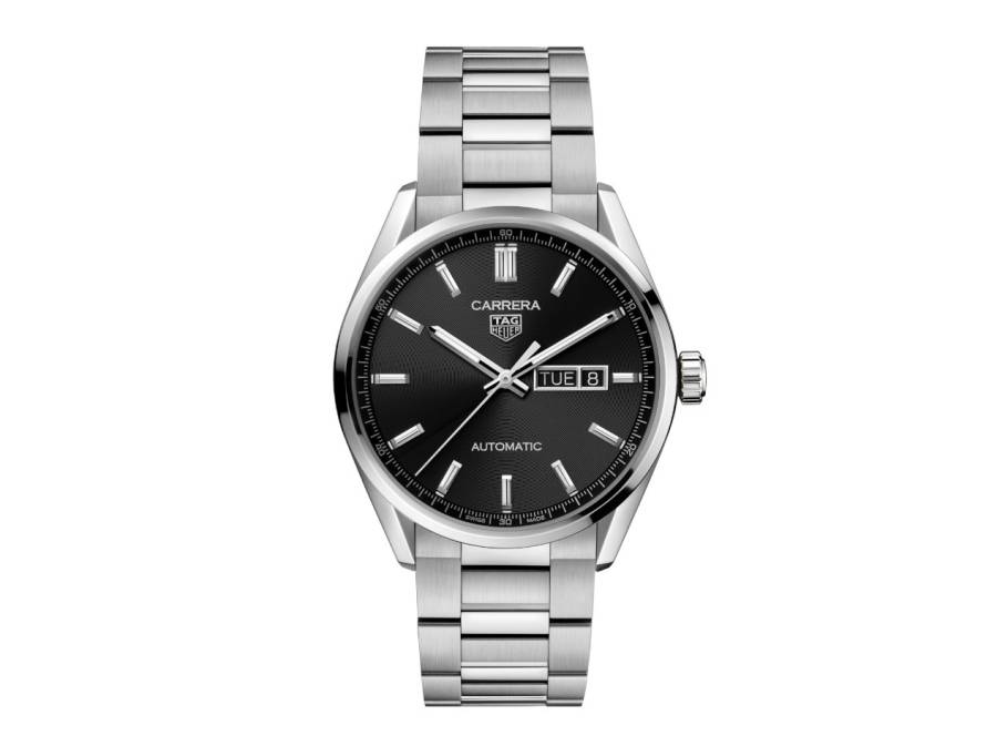Carrera Day-Date Automatik Edelstahl 41mm schwarzes Zifferblatt Metallband