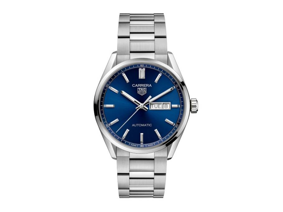 Carrera Day-Date Automatik Edelstahl 41mm blaues Zifferblatt Metallband
