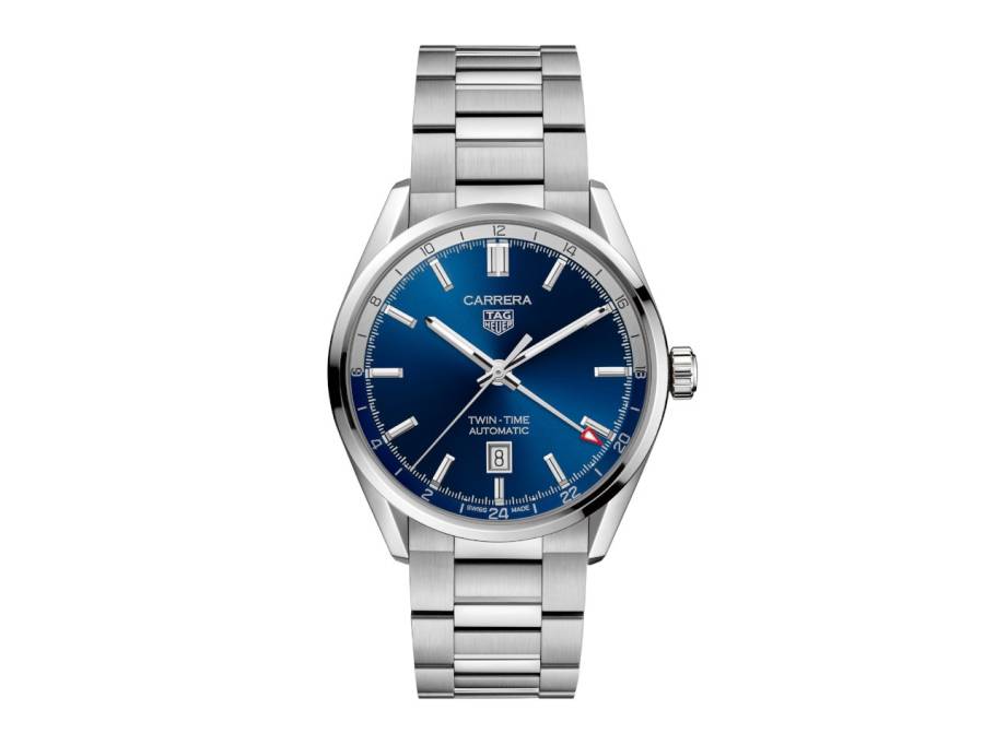 Carrera Twin-Time Automatik Edelstahl 41mm blaues Zifferblatt Metallband