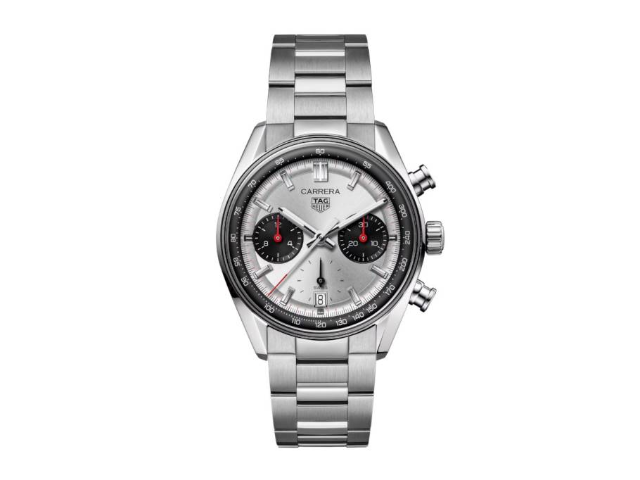 Carrera Chronograph Automatik Edelstahl 39mm silberfarbenes Zifferblatt Metallband