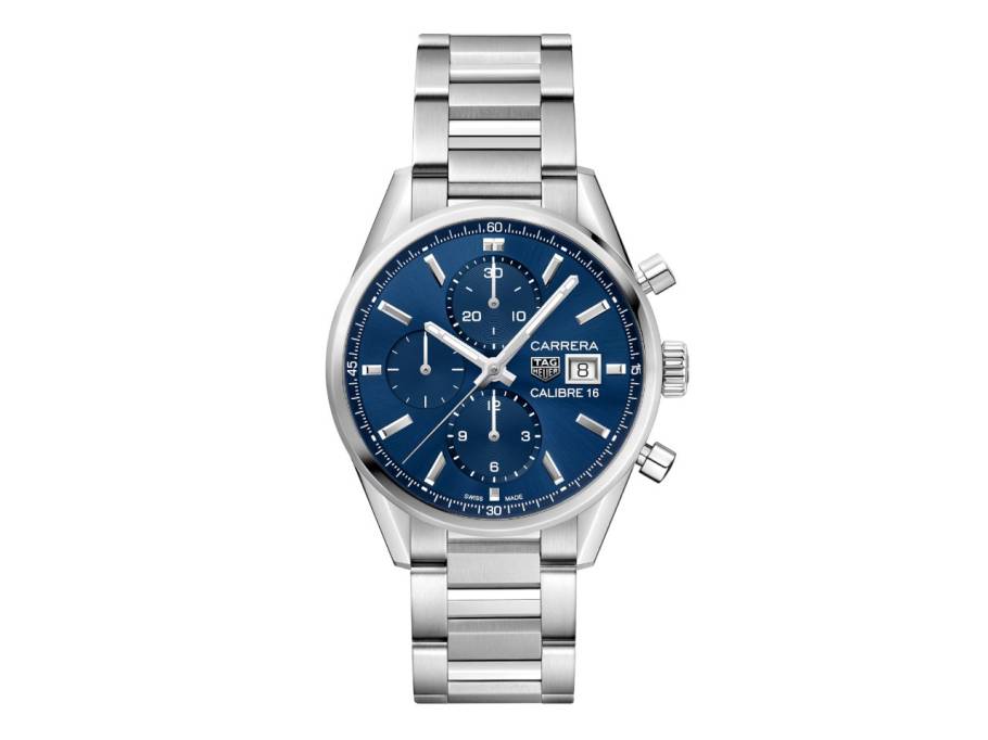 Carrera Chronograph Automatik Edelstahl 41mm blaues Zifferblatt Metallband