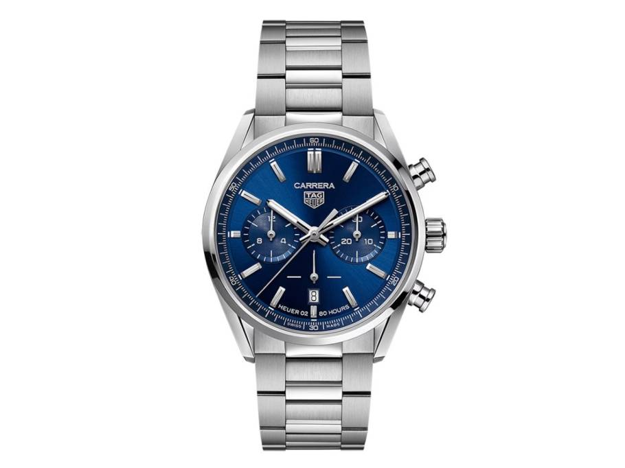 Carrera Chronograph Automatik Edelstahl 42mm blaues Zifferblatt Metallband