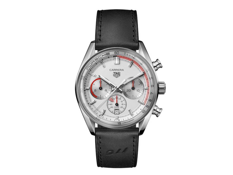 Carrera Chronosprint x Porsche Automatik Edelstahl 42mm silbernes Zifferblatt schwarzes Lederband