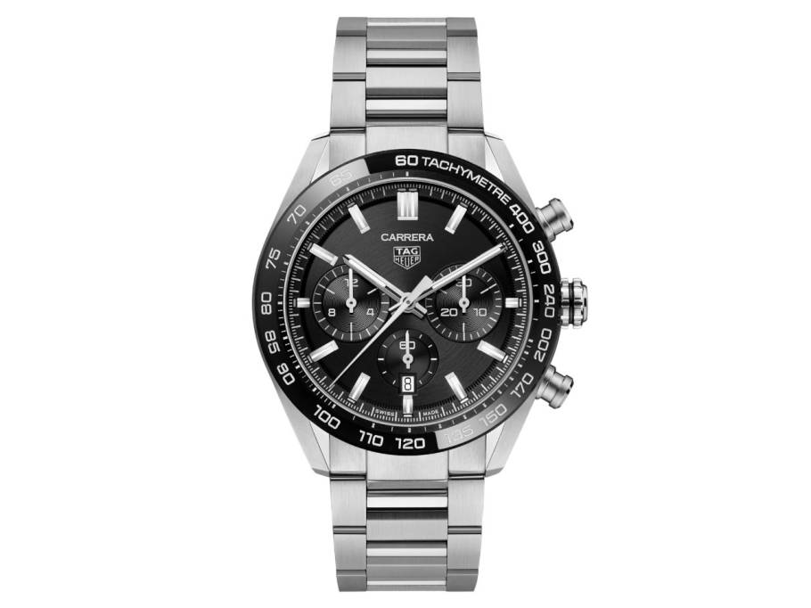 Carrera Chronograph Automatik Edelstahl 44mm schwarzes Zifferblatt Metallband