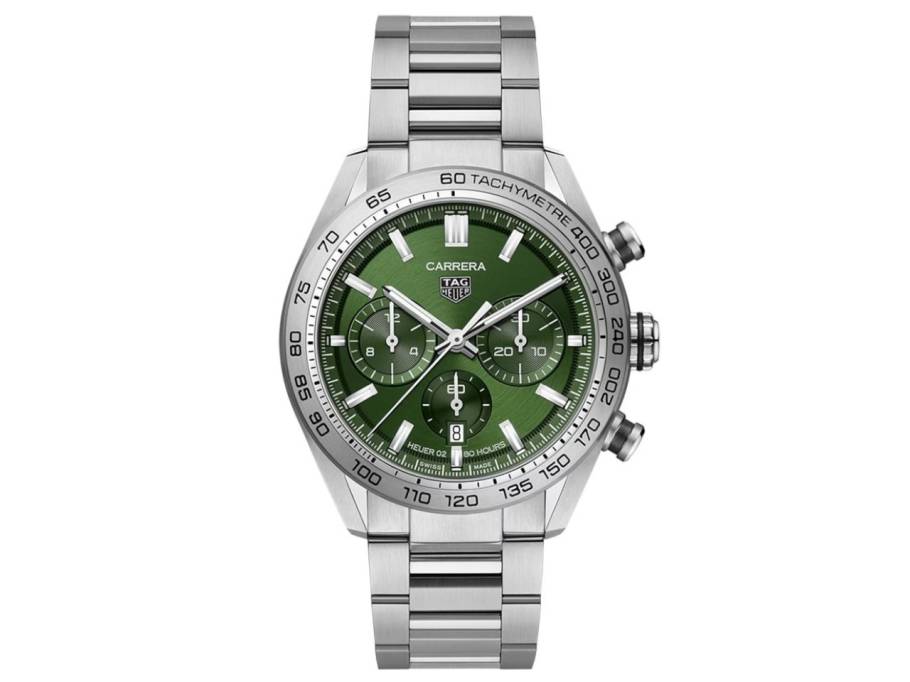 Carrera Chronograph Automatik Edelstahl 44mm grünes Zifferblatt Metallband