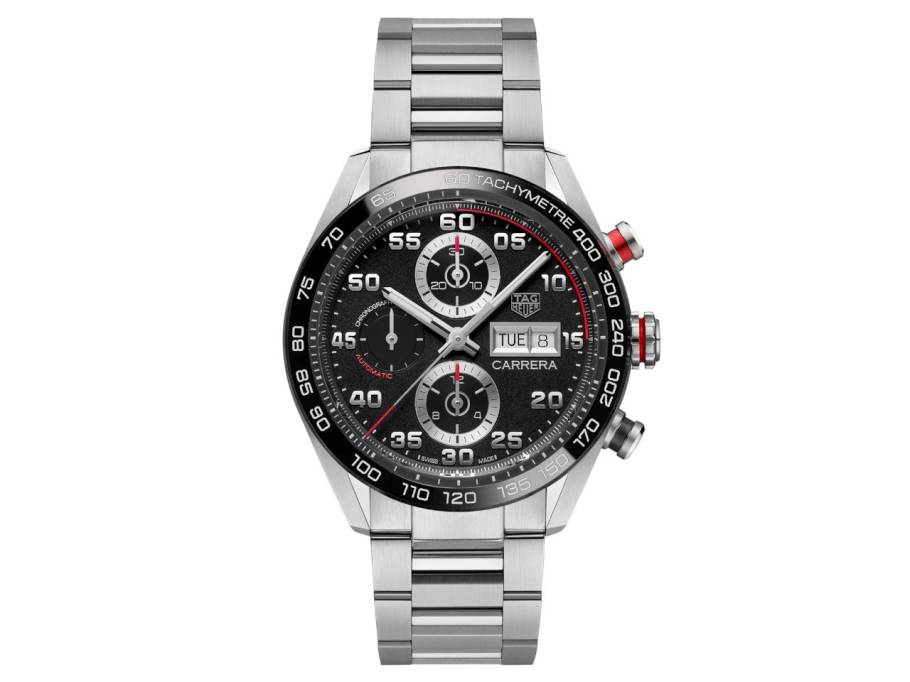 Carrera Chronograph Automatik Edelstahl 44mm schwarzes Zifferblatt Metallband