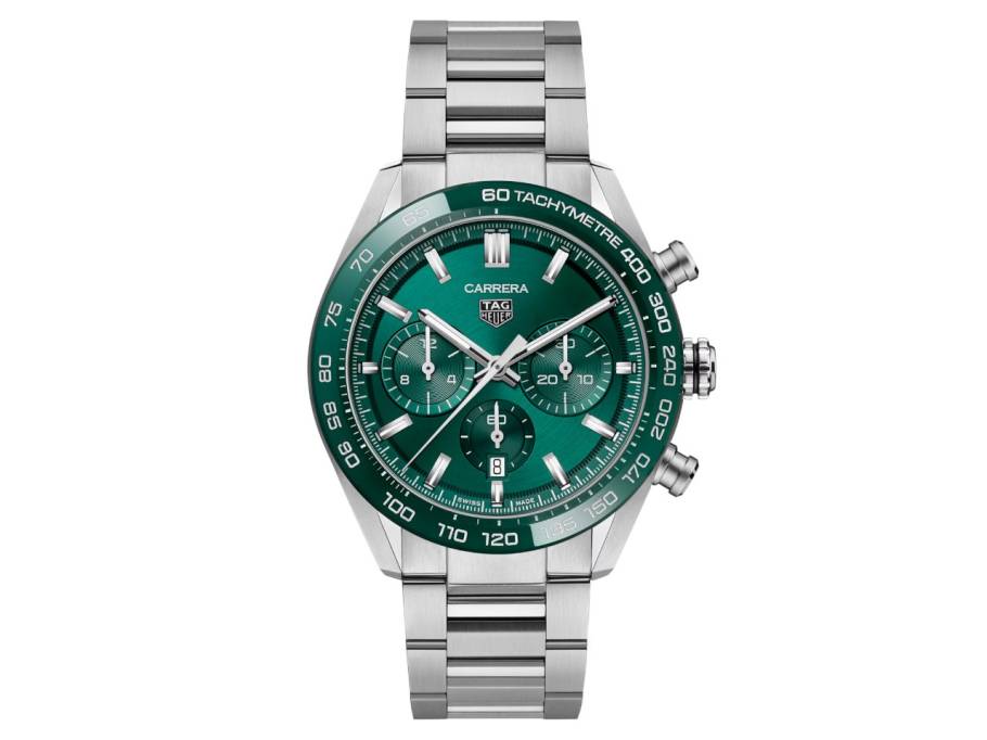 Carrera Chronograph Automatik Edelstahl 44mm grünes Zifferblatt Metallband
