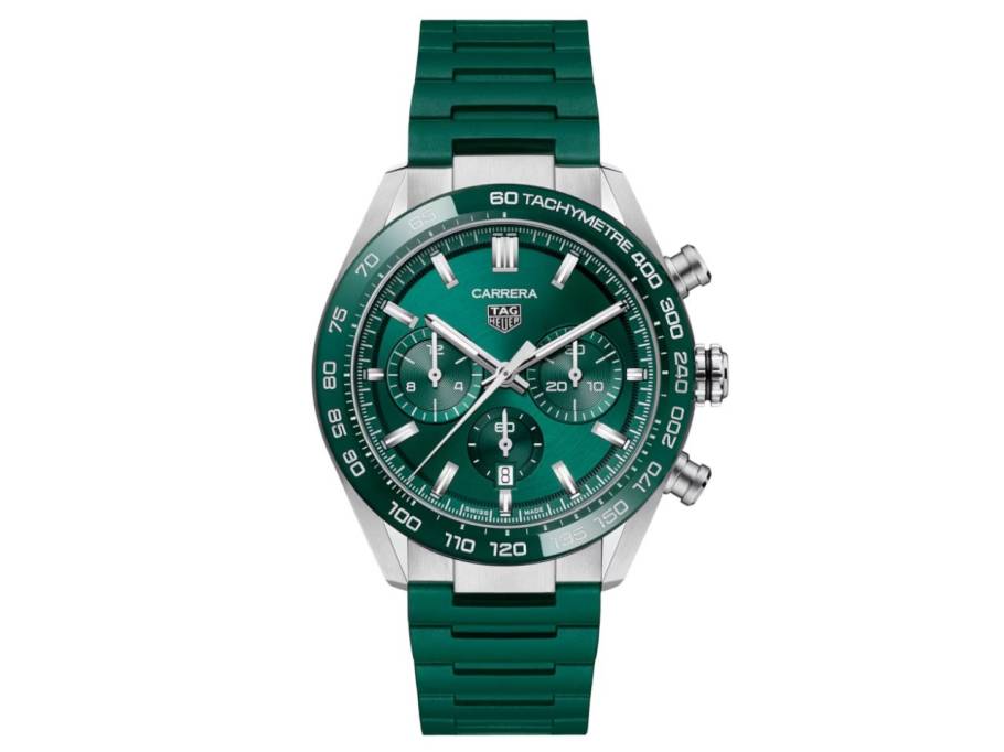 Carrera Chronograph Automatik Edelstahl 44mm grünes Zifferblatt grünes Kautschukband