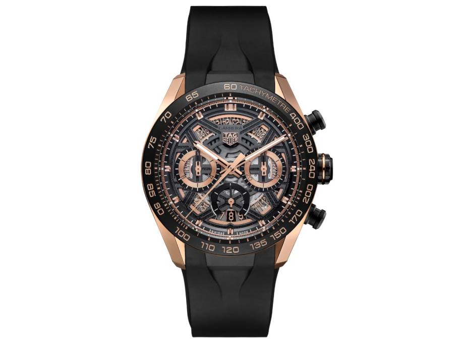 Carrera Chronograph Extreme Sport Automatik Titan und Roségold 44mm skelettiertes Zifferblatt schwarzes Kautschukband