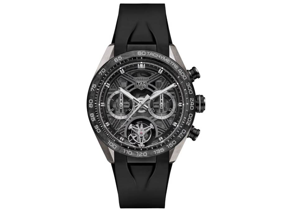 Carrera Chronograph Tourbillon Extreme Sport Automatik Titan 44mm skelettiertes Zifferblatt schwarzes Kautschukband