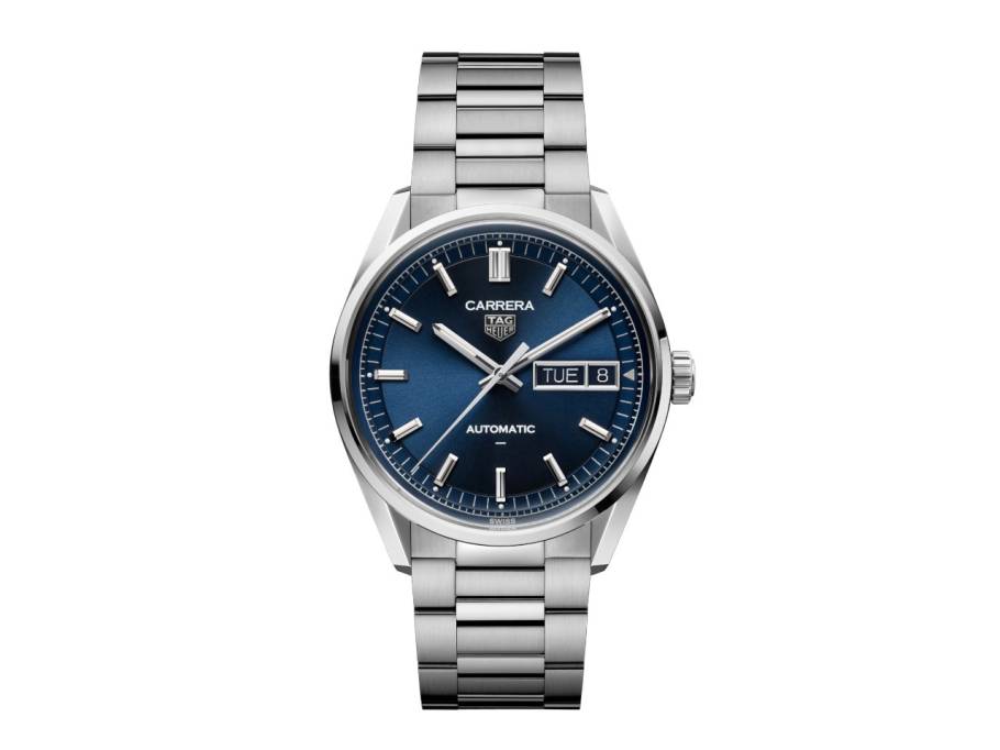 Carrera Day-Date Automatik Edelstahl 41mm blaues Zifferblatt Metallband