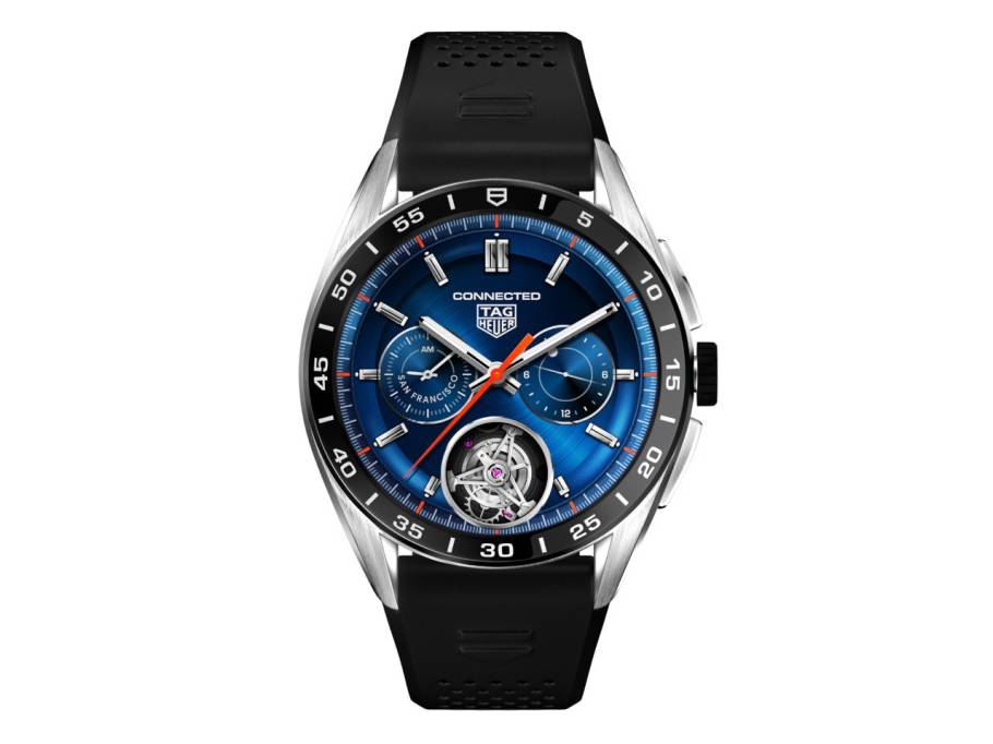  Connected Calibre E4 Smartwatch Edelstahl 45mm digitale Anzeige schwarzes Kautschukband