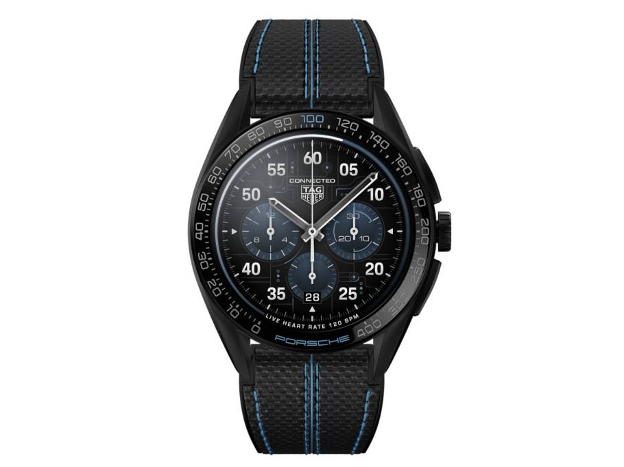  Connected Calibre E4 Smartwatch Porsche Edition Titan Schwarz-DLC 45mm digitale Anzeige schwarzes Kautschukband
