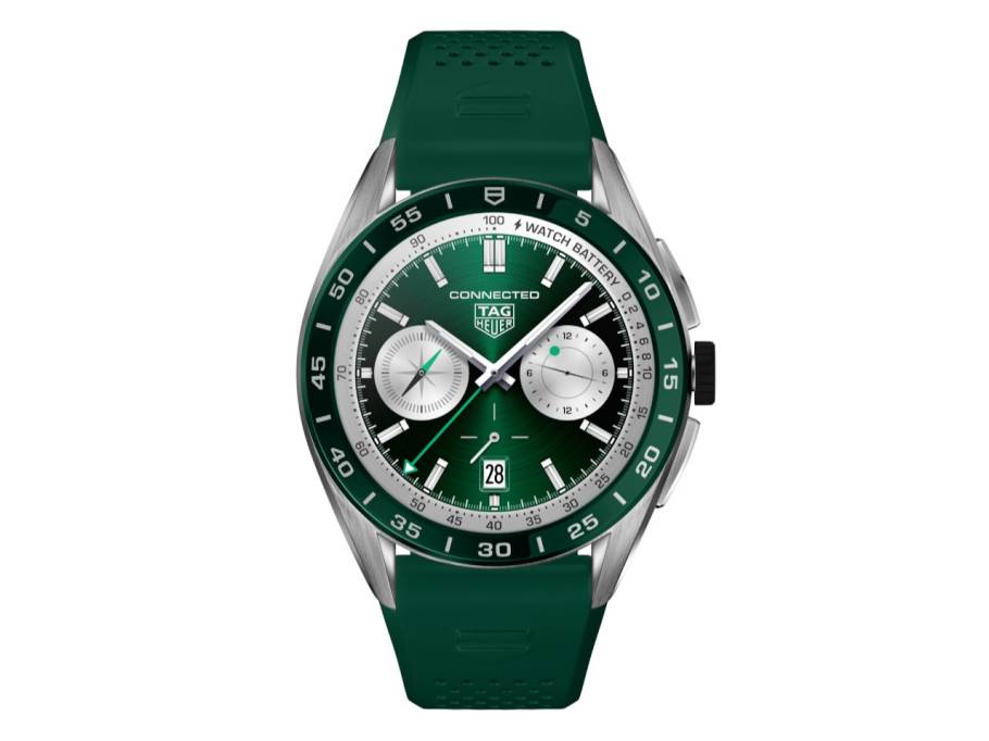  Connected Calibre E4 Smartwatch Edelstahl 45mm digitale Anzeige grünes Kautschukband