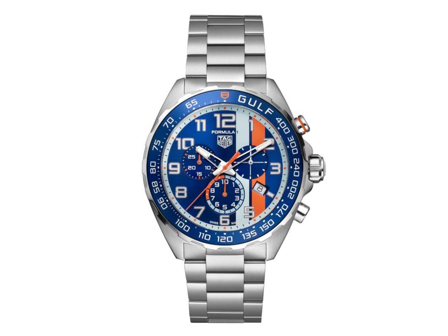 Formula 1 Chronograph X Gulf Quarz Edelstahl 43mm blaues Zifferblatt Metallband