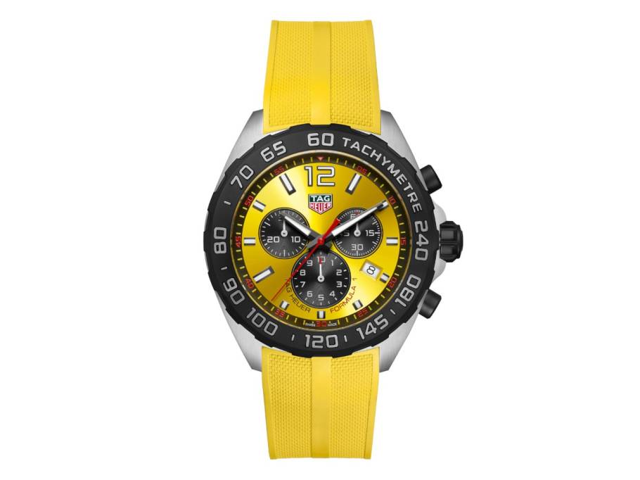 Formula 1 Chronograph Quarz Edelstahl 43mm gelbes Zifferblatt gelbes Kautschukband