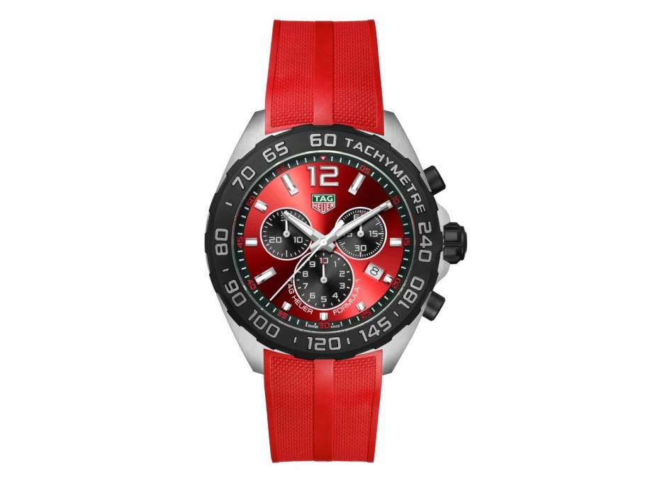 Formula 1 Chronograph Quarz Edelstahl 43mm rotes Zifferblatt rotes Kautschukband