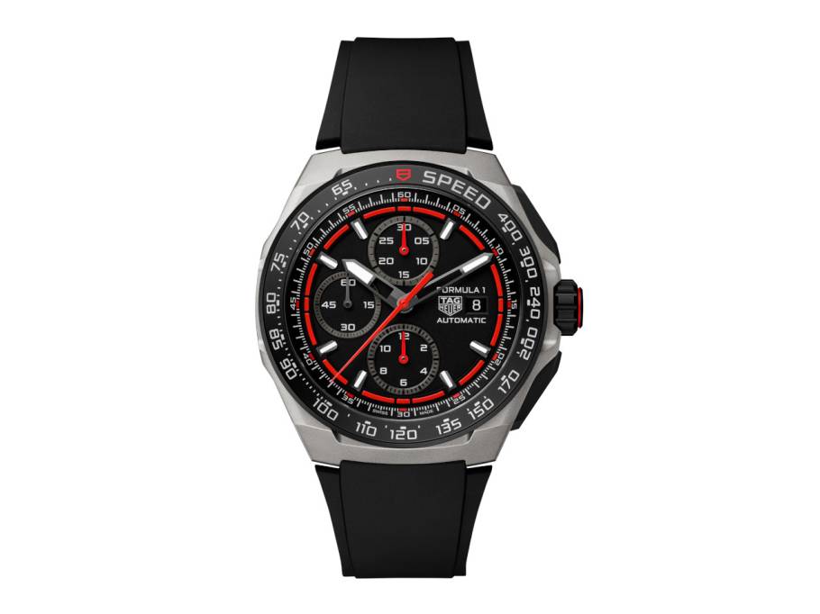 Formula 1 Chronograph Automatik Titan 44mm Schwarz-DLC schwarzes Zifferblatt schwarzes Kautschukband