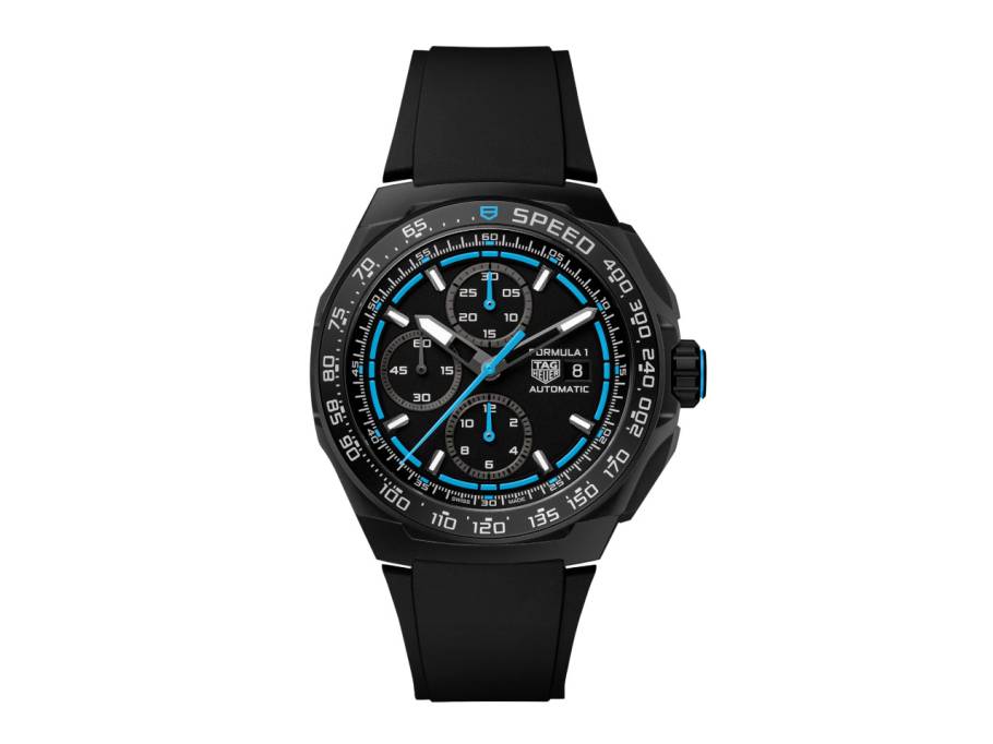 Formula 1 Chronograph Automatik Titan 44mm Schwarz-DLC schwarzes Zifferblatt schwarzes Kautschukband