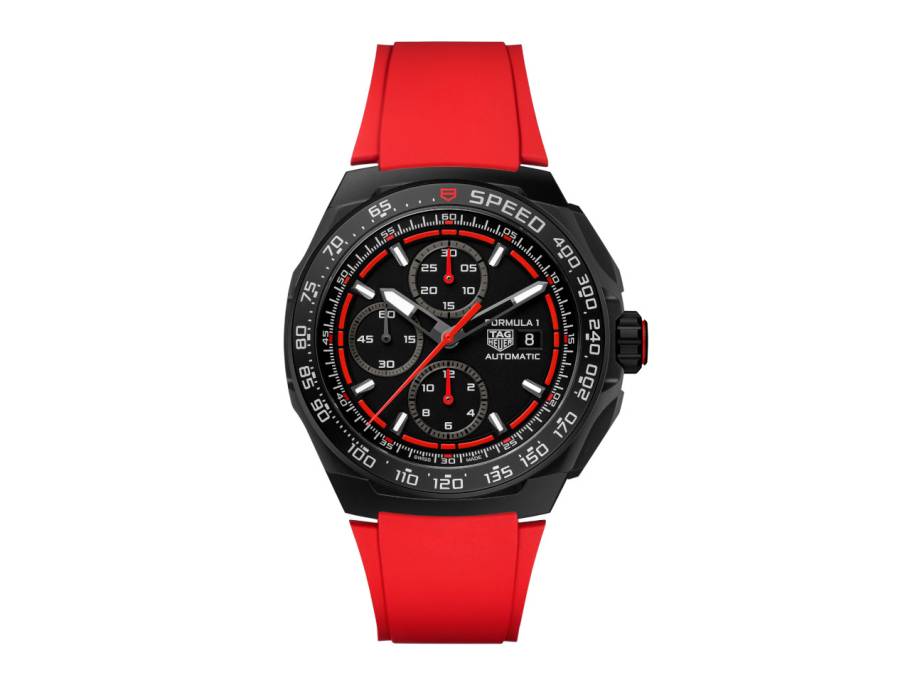 Formula 1 Chronograph Automatik Titan 44mm Schwarz-DLC schwarzes Zifferblatt rotes Kautschukband