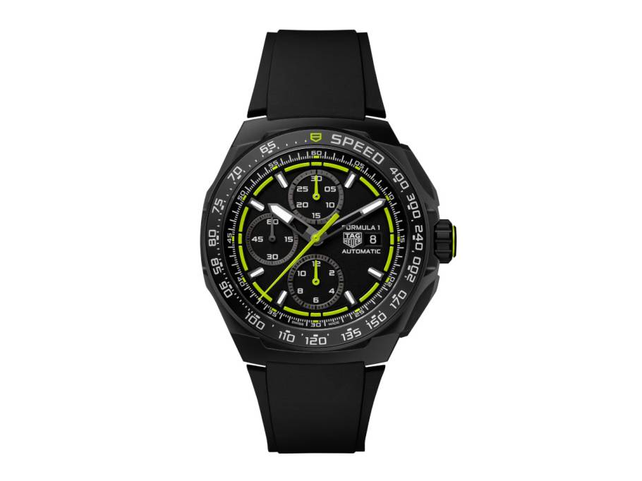 Formula 1 Chronograph Automatik Titan 44mm Schwarz-DLC schwarzes Zifferblatt schwarzes Kautschukband
