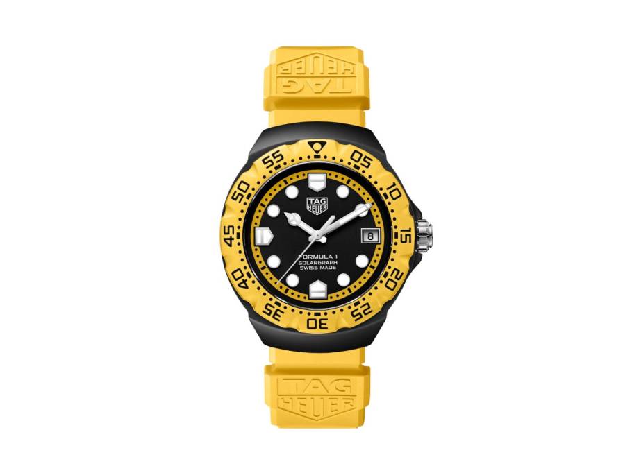 Formula 1 Solargraph Quarz Edelstahl 38mm schwarzes Zifferblatt gelbes Kautschukband