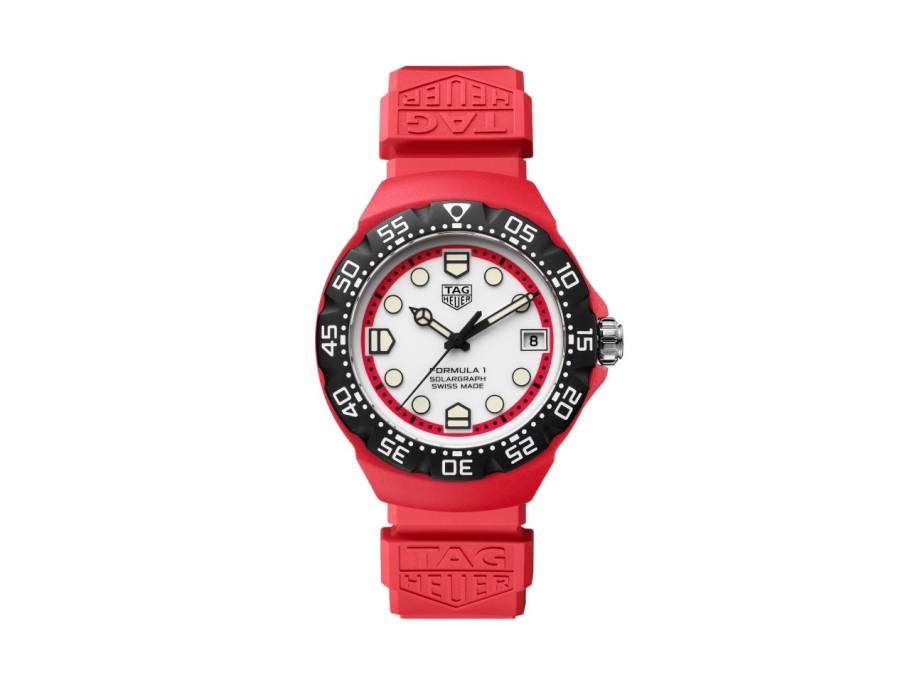 Formula 1 Solargraph Quarz Edelstahl 38mm weißes Zifferblatt rotes Kautschukband