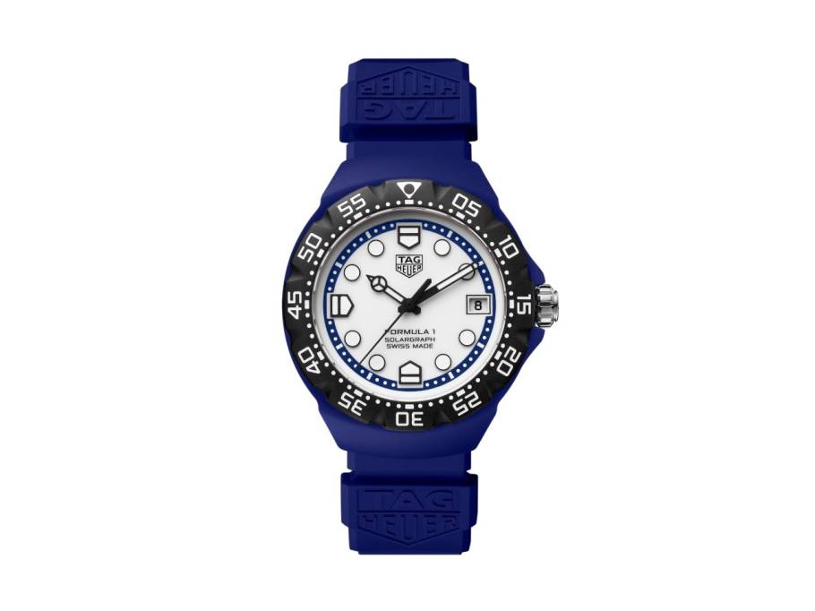 Formula 1 Solargraph Quarz Edelstahl 38mm weißes Zifferblatt blaues Kautschukband