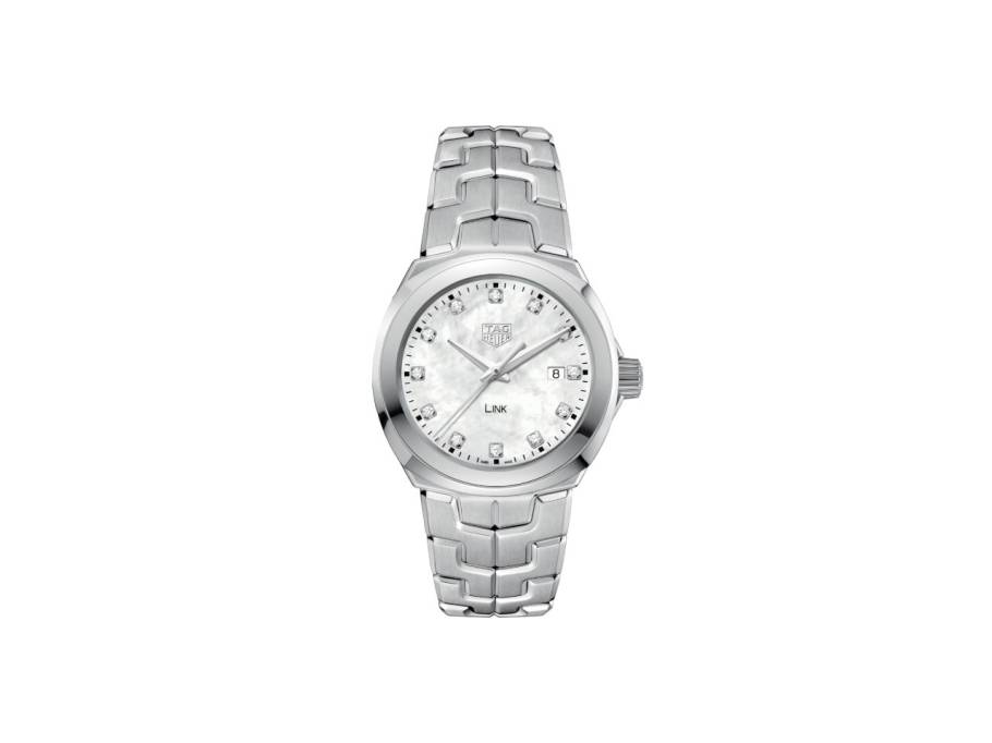 Link Date Quarz Edelstahl 32mm weißes Perlmutt-Zifferblatt mit Brillanten Metallband